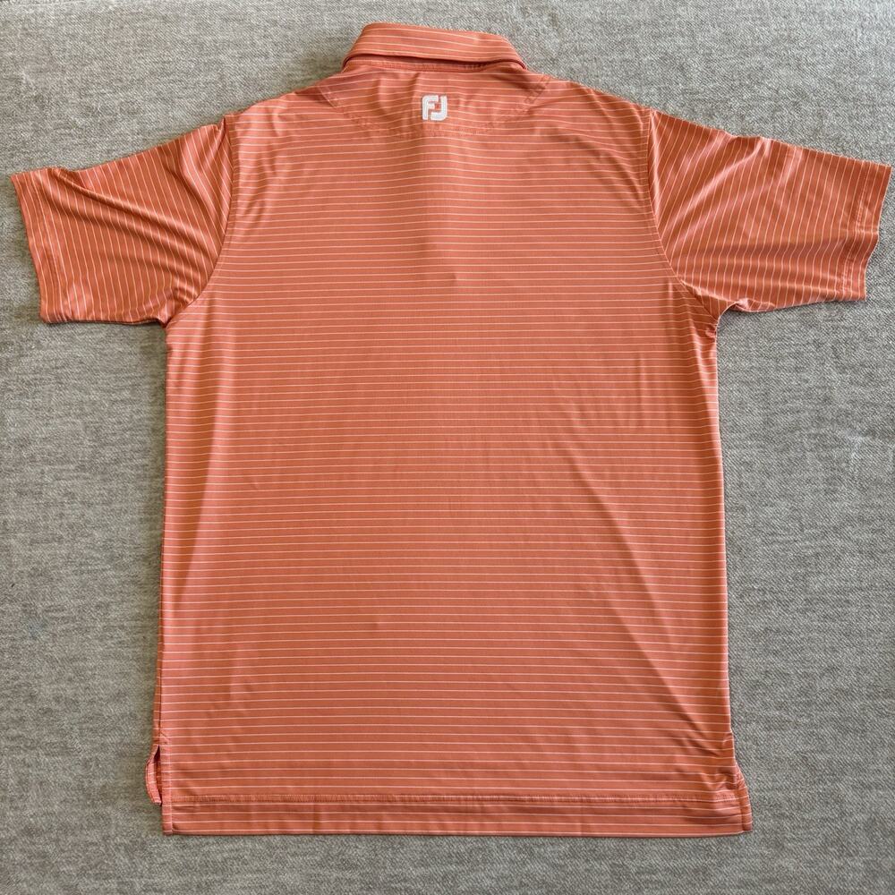 FootJoy Mens L Golf Polo Shirt Performance Orange Ivory Stripe Short Sleeve - Picture 5 of 5